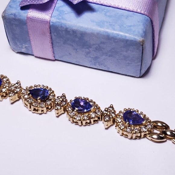 Estate 2.40ctw Pear Cut Tanzanite & Diamond Panther 14Kt Y/Gold 7" Bracelet23253 - Picture 2 of 9